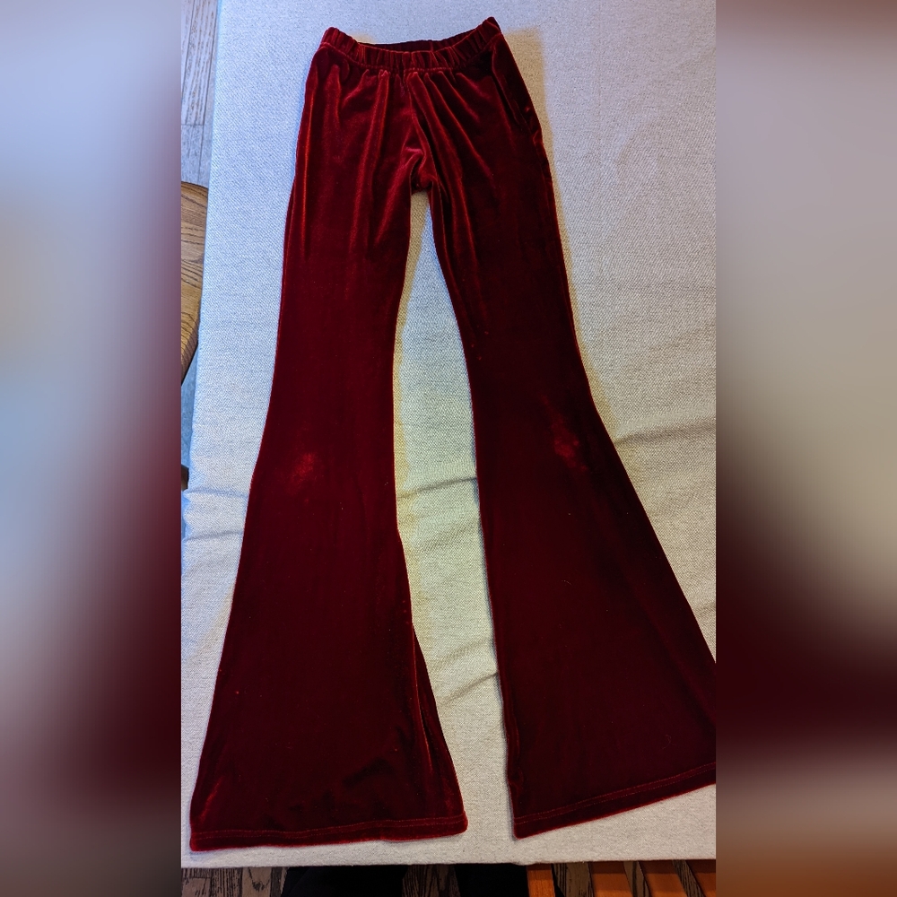 Velvet Flare Pants in Deep Red